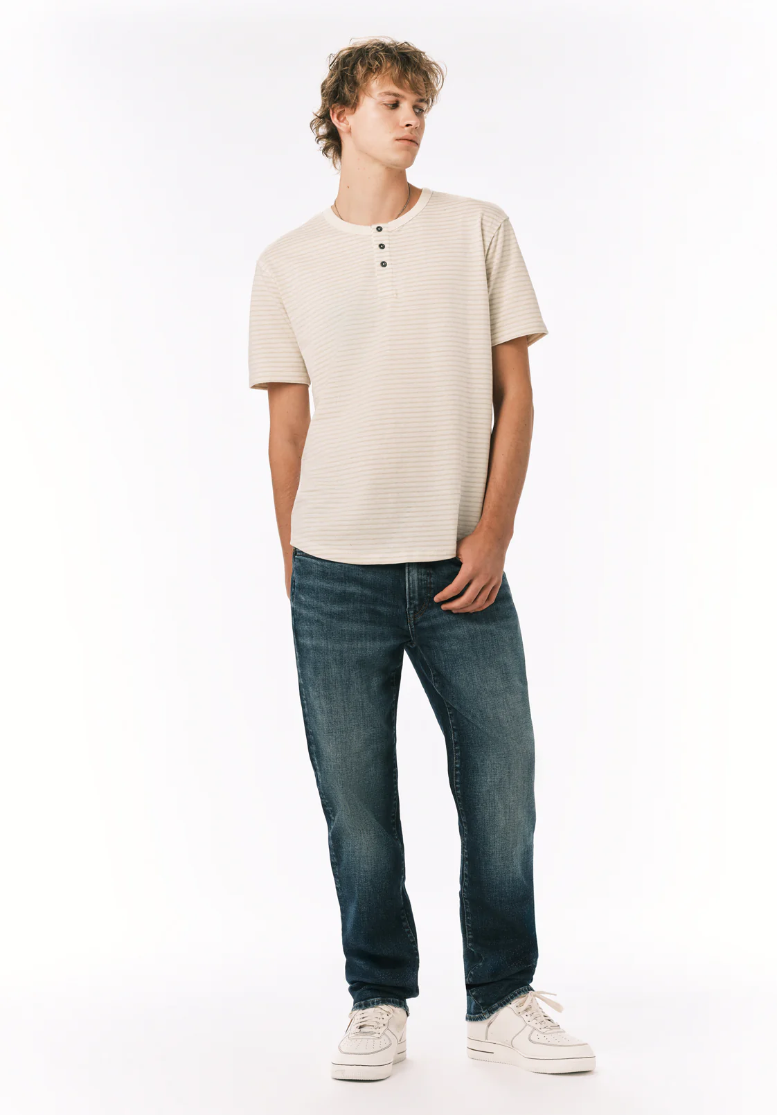 Kehlani Men’s Striped Short Sleeve Henley, Milk - BM24760