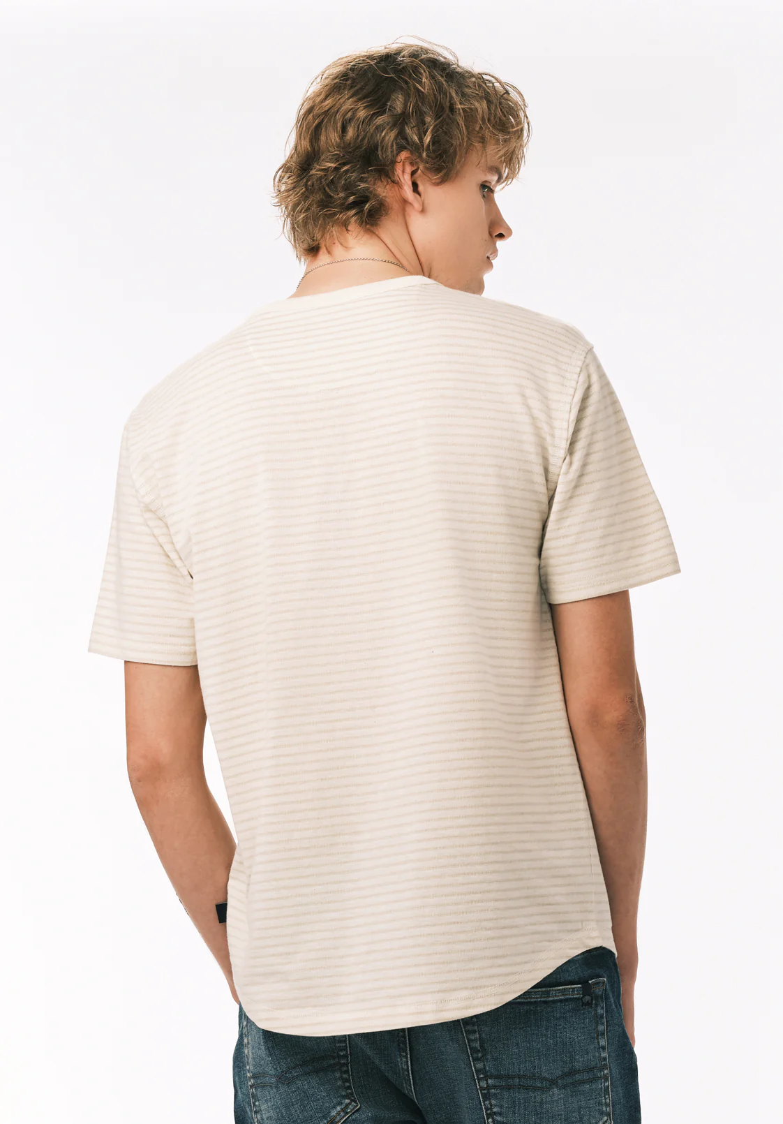 Kehlani Men’s Striped Short Sleeve Henley, Milk - BM24760 - Image 4