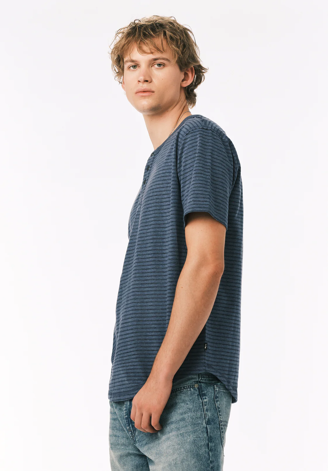 Kehlani Men’s Striped Short Sleeve Henley, Vintage Indigo - BM24760 - Image 3