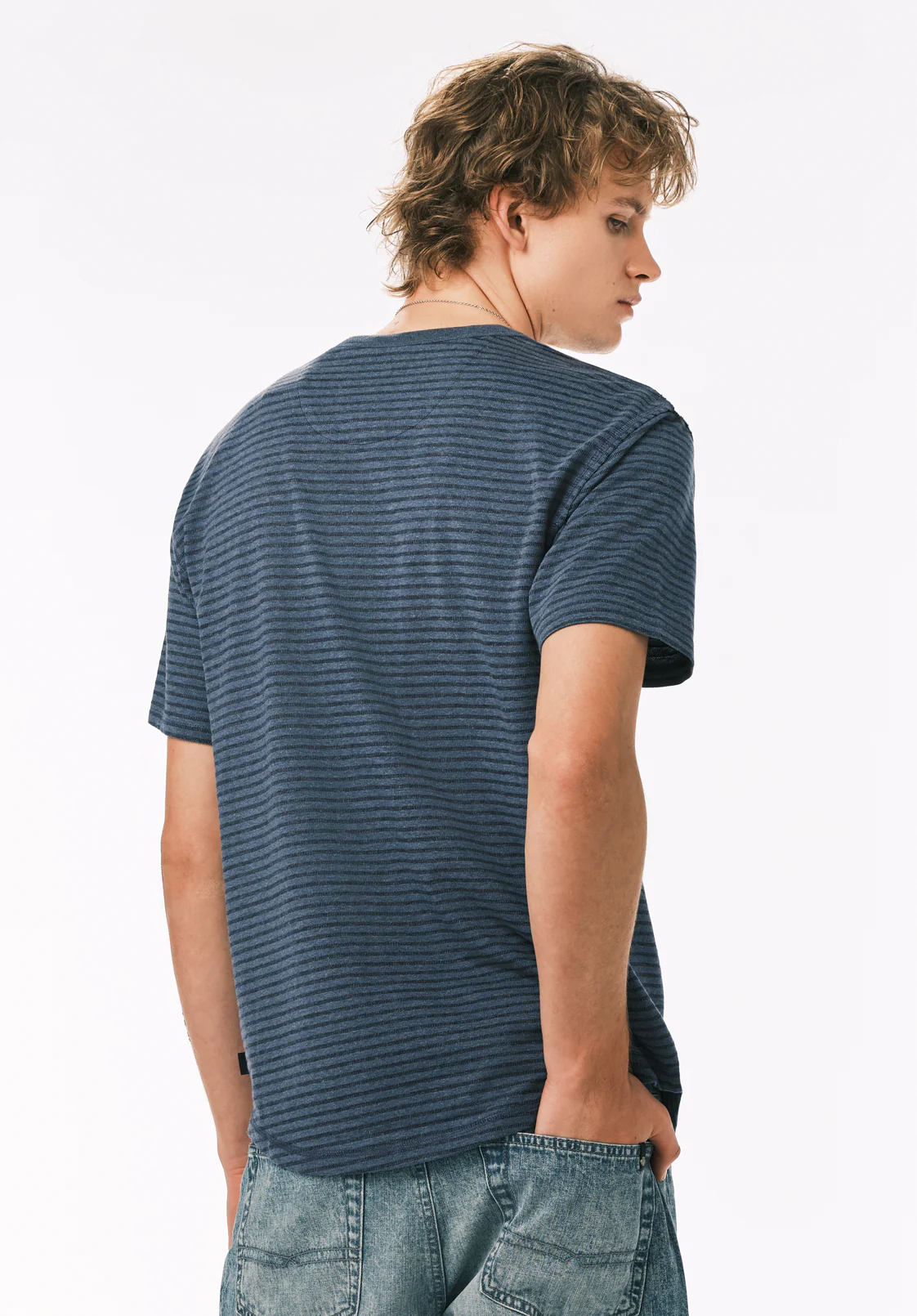 Kehlani Men’s Striped Short Sleeve Henley, Vintage Indigo - BM24760 - Image 4