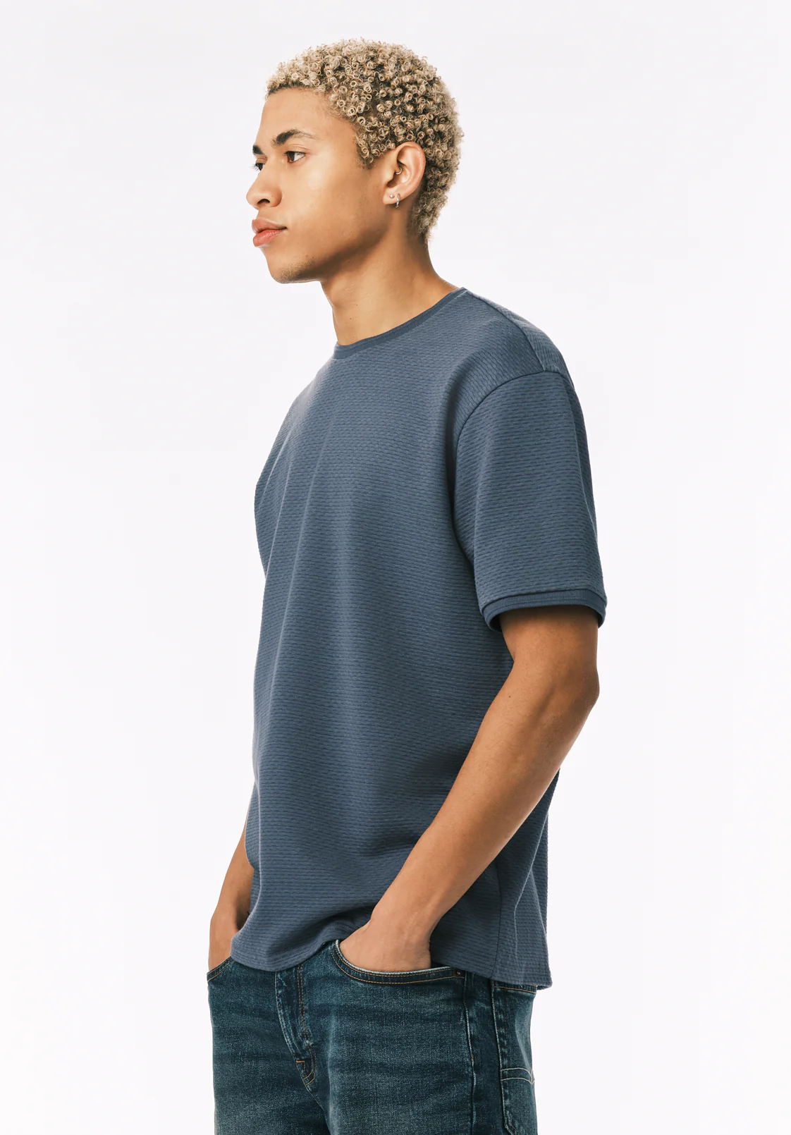 Kellen Men’s Textured Knit T-Shirt, Vintage Indigo - BM24758 - Image 3