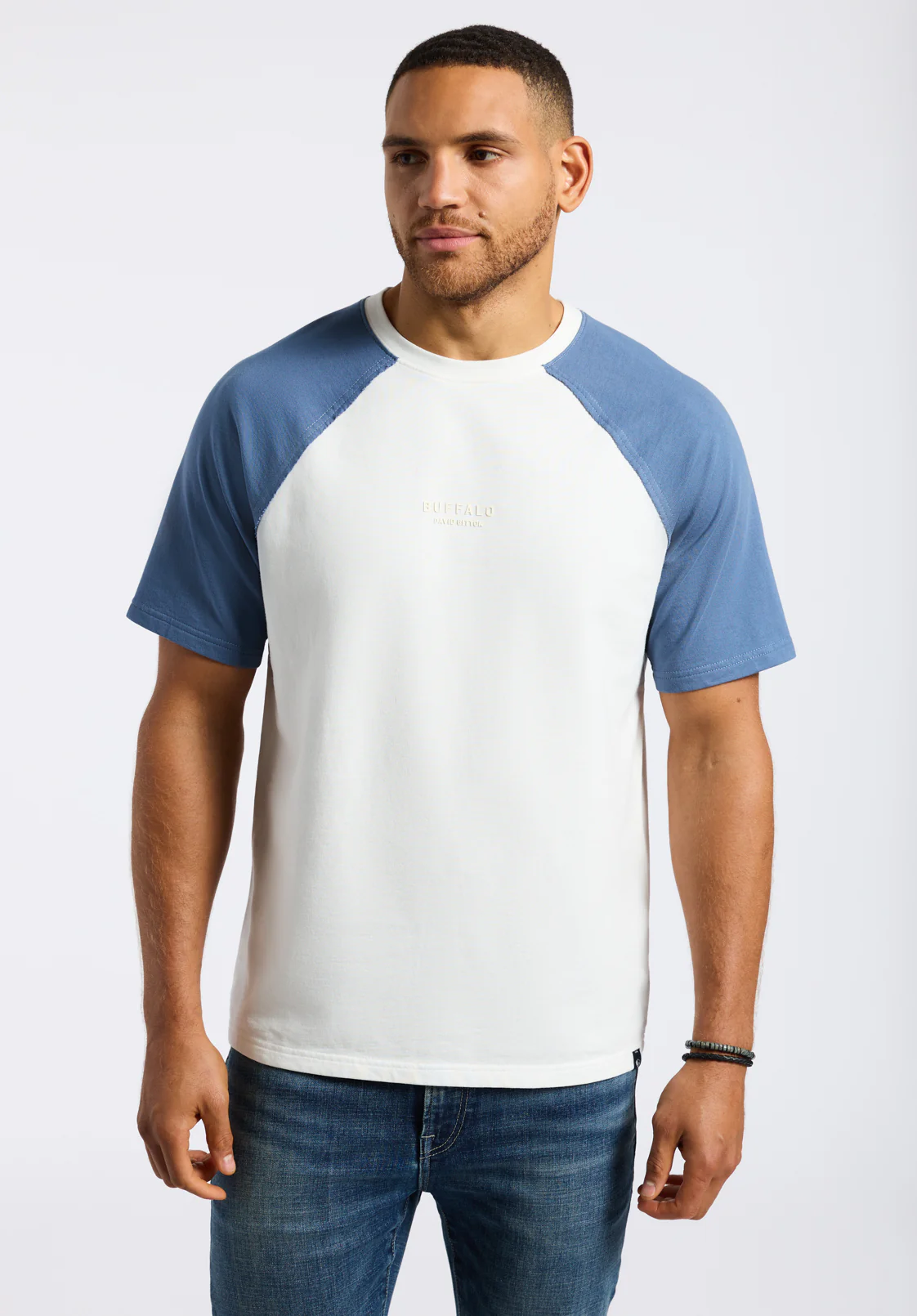 Killabee Men's Raglan French Terry Crewneck T-Shirt with Contrast Sleeves, White - BM24532 - Image 2