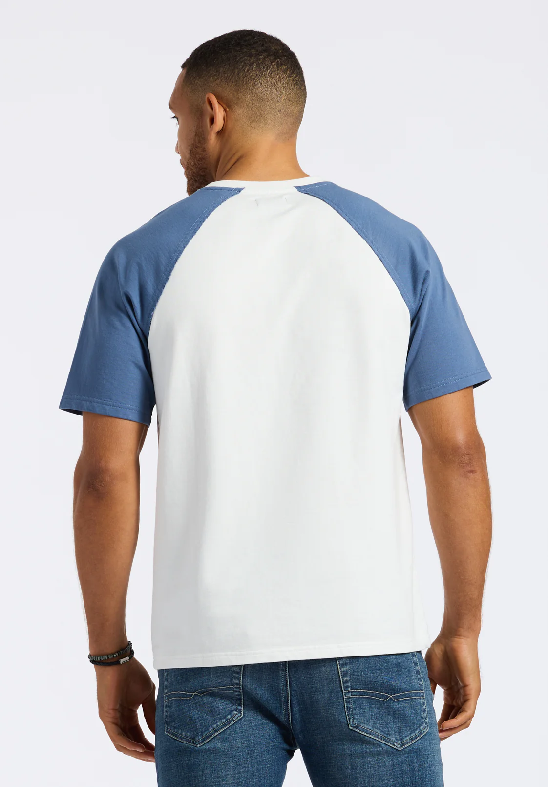 Killabee Men's Raglan French Terry Crewneck T-Shirt with Contrast Sleeves, White - BM24532 - Image 3