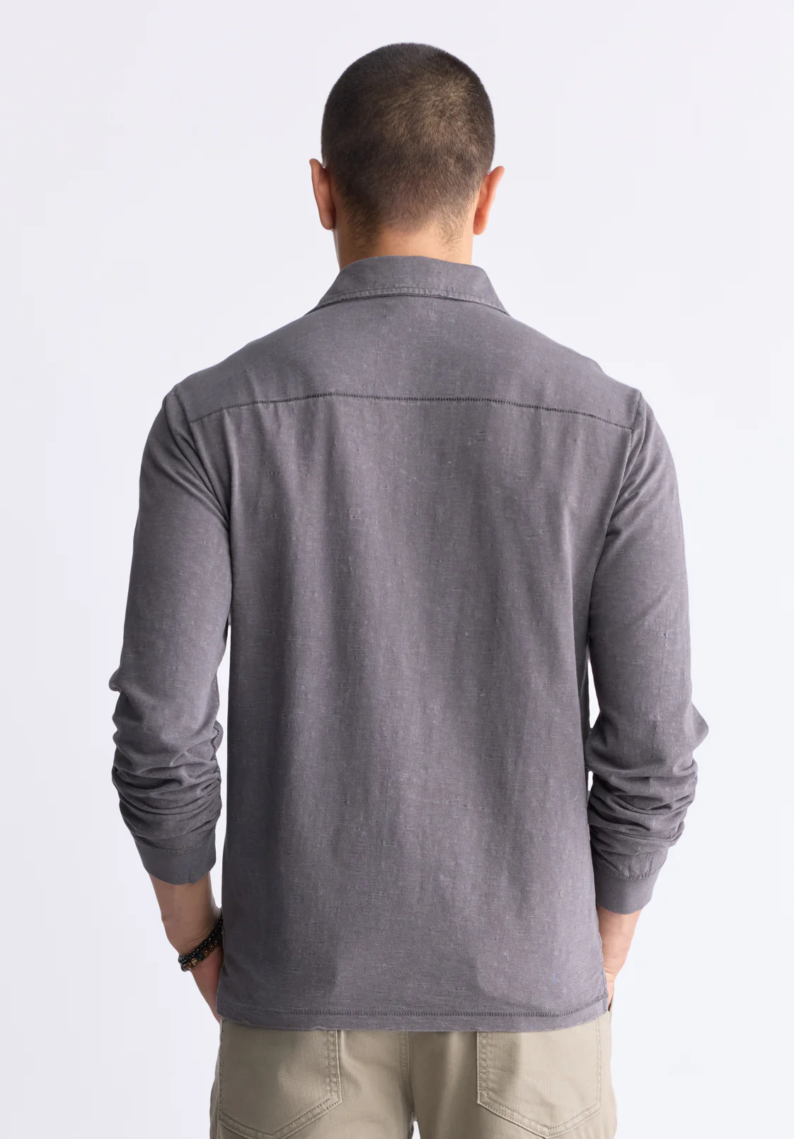 Kimmy Men's Long-Sleeve Polo with Pocket, Charcoal - BM24378 - Image 4