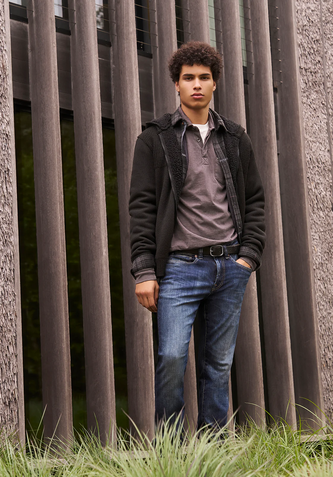 Kimmy Men's Long-Sleeve Polo with Pocket, Charcoal - BM24378 - Image 5