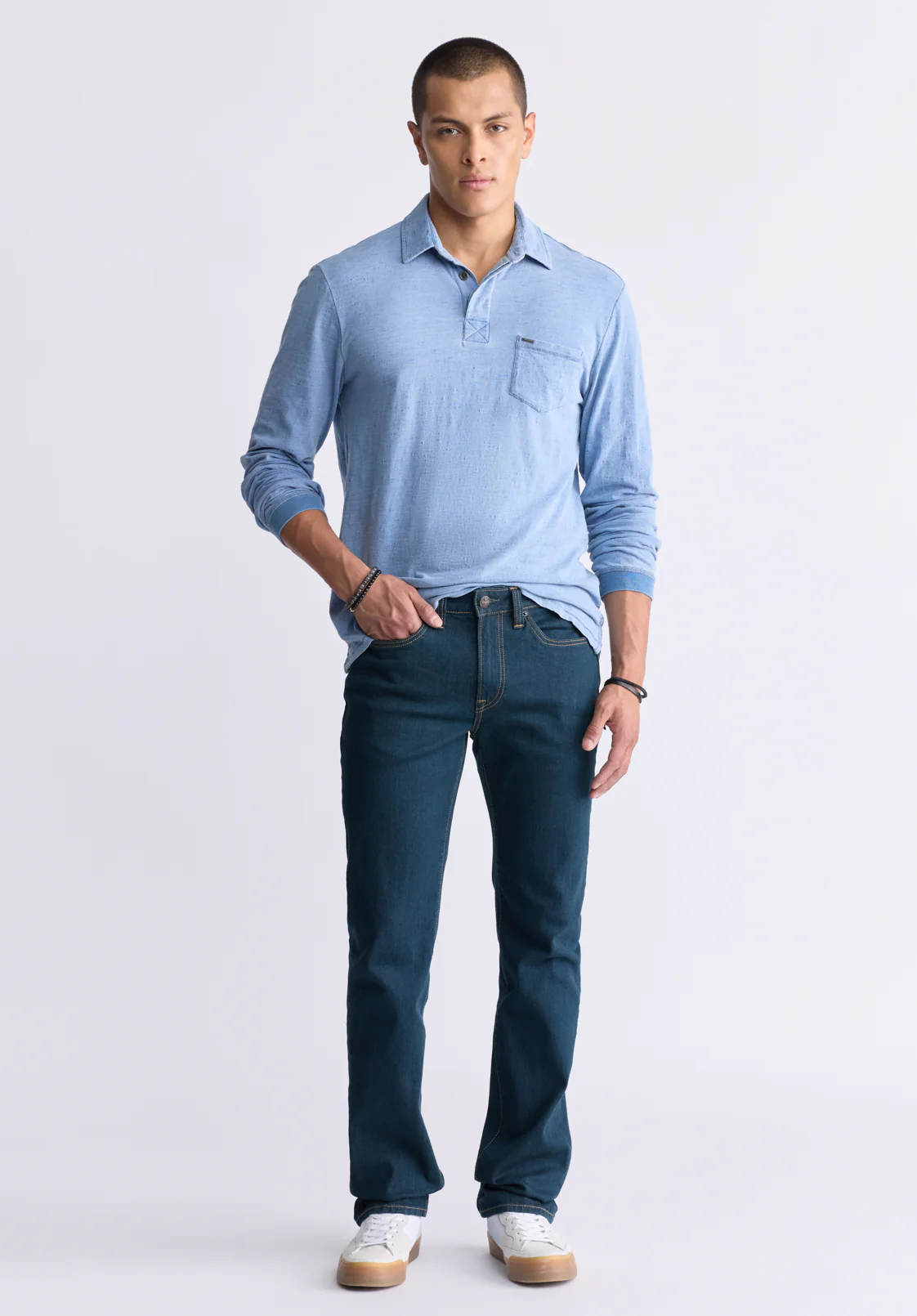 Kimmy Men's Long-Sleeve Polo with Pocket, Blue - BM24492