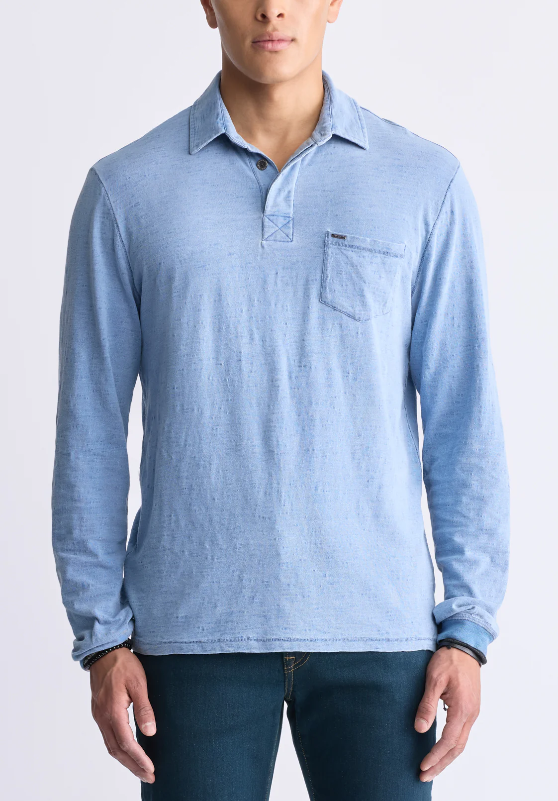 Kimmy Men's Long-Sleeve Polo with Pocket, Blue - BM24492 - Image 2