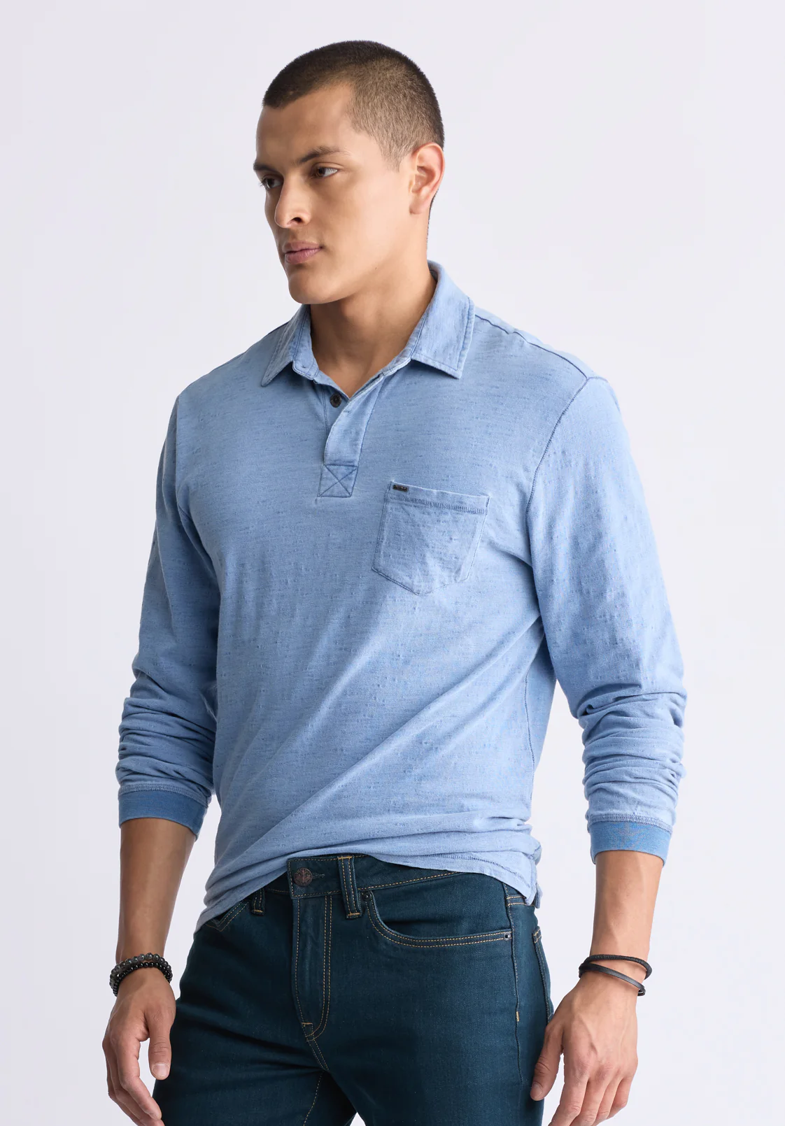 Kimmy Men's Long-Sleeve Polo with Pocket, Blue - BM24492 - Image 3