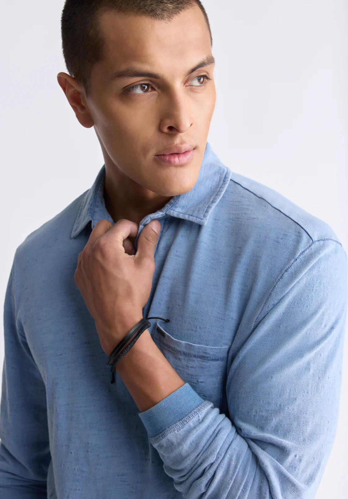 Kimmy Men's Long-Sleeve Polo with Pocket, Blue - BM24492 - Image 5
