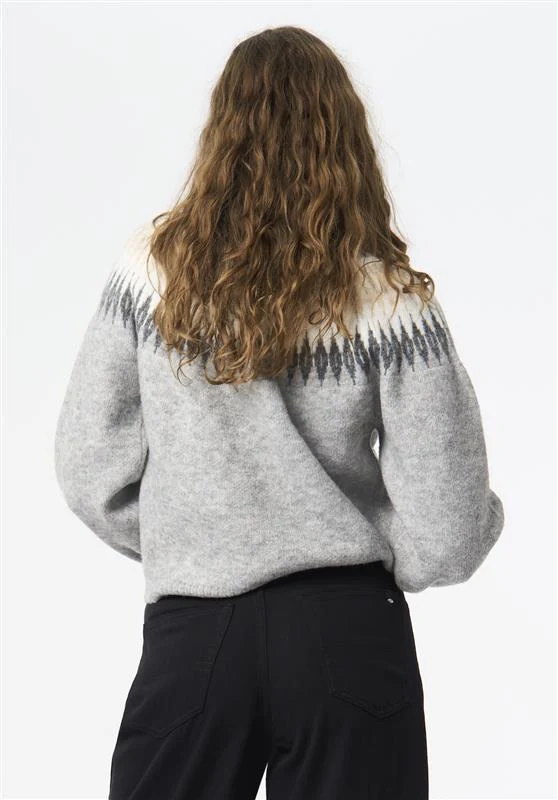 Kindra Women's Fair Isle Crew Neck Knit Sweater, Lt Hr Grey - SW0158 - Image 4