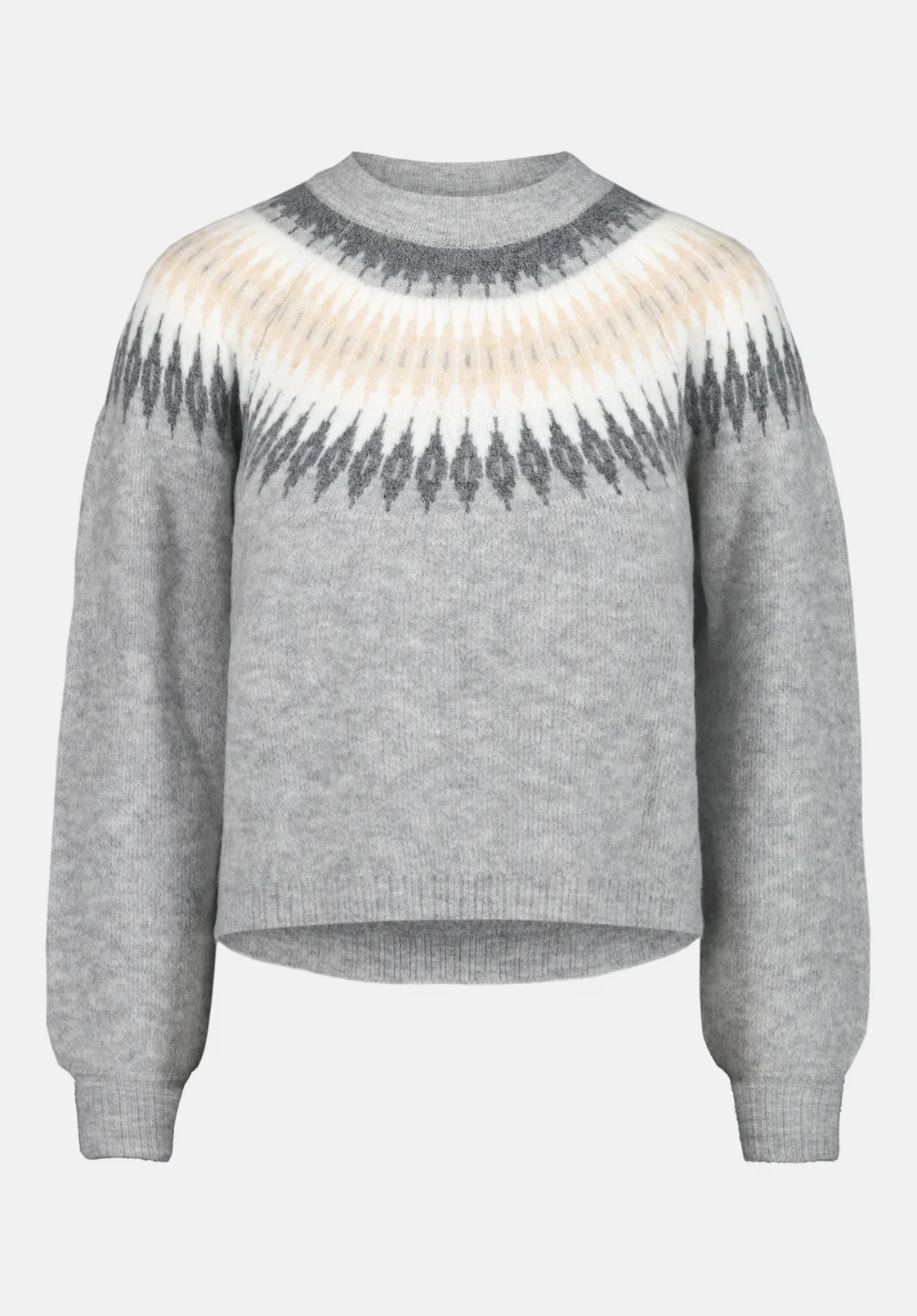 Kindra Women's Fair Isle Crew Neck Knit Sweater, Lt Hr Grey - SW0158 - Image 5