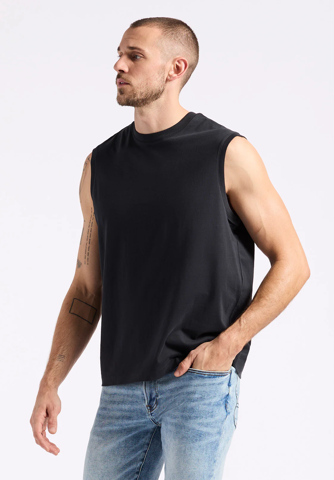 Kingster Men's Sleeveless Crew Neck Relaxed Fit Jersey Tank Top, Black - BM24601 - Image 3