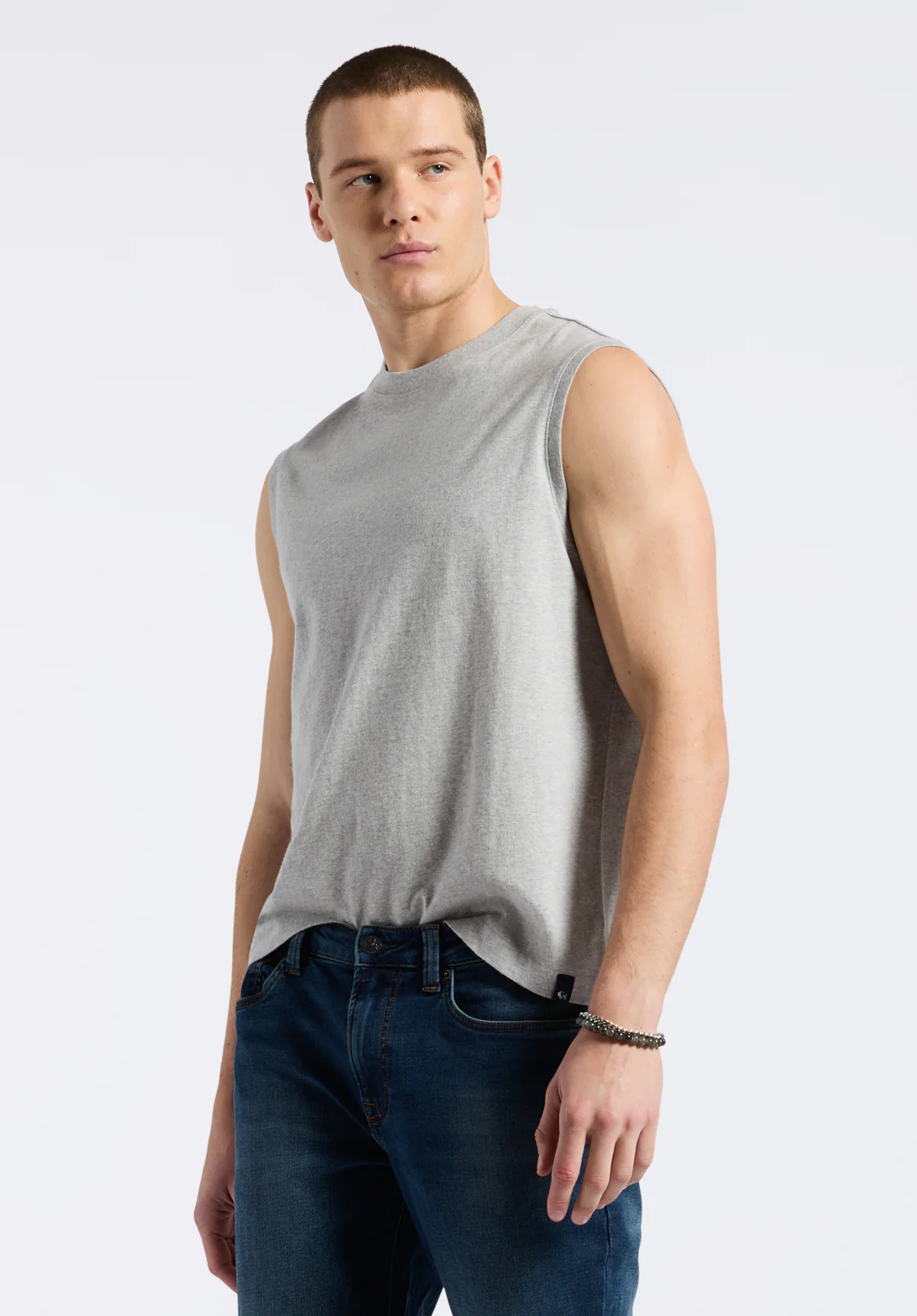 Kingster Men's Sleeveless Crew Neck Relaxed Fit Jersey Tank Top, Heather Grey - BM24601 - Image 3