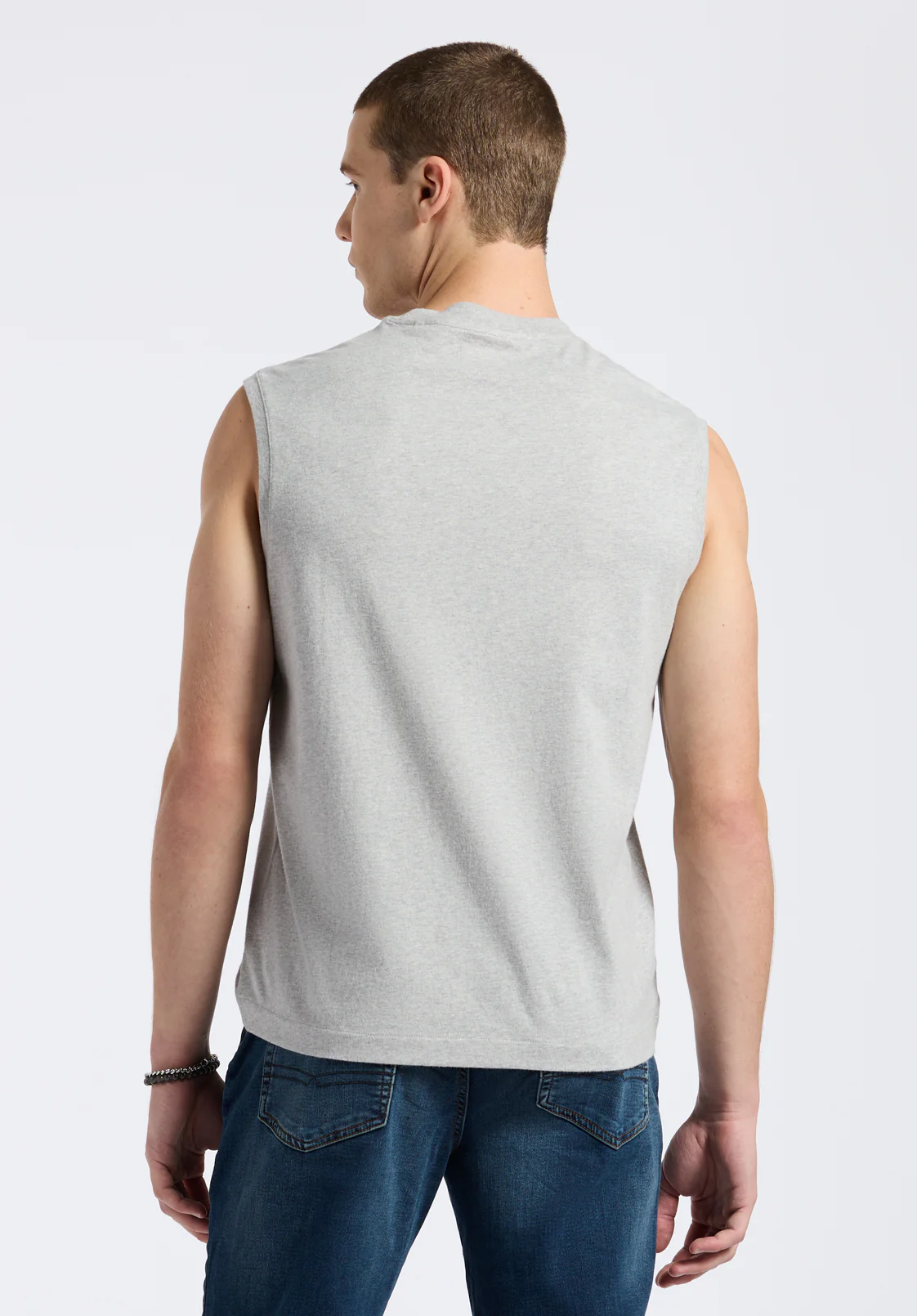 Kingster Men's Sleeveless Crew Neck Relaxed Fit Jersey Tank Top, Heather Grey - BM24601 - Image 4