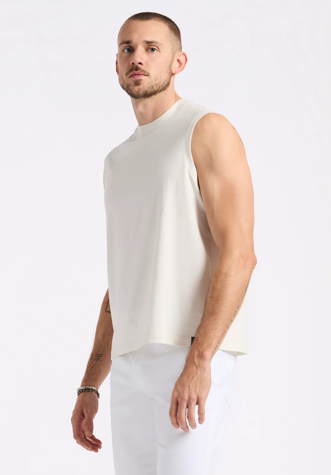 Kingster Men's Relaxed Fit Jersey Tank, Milk - BM24601 - Image 4