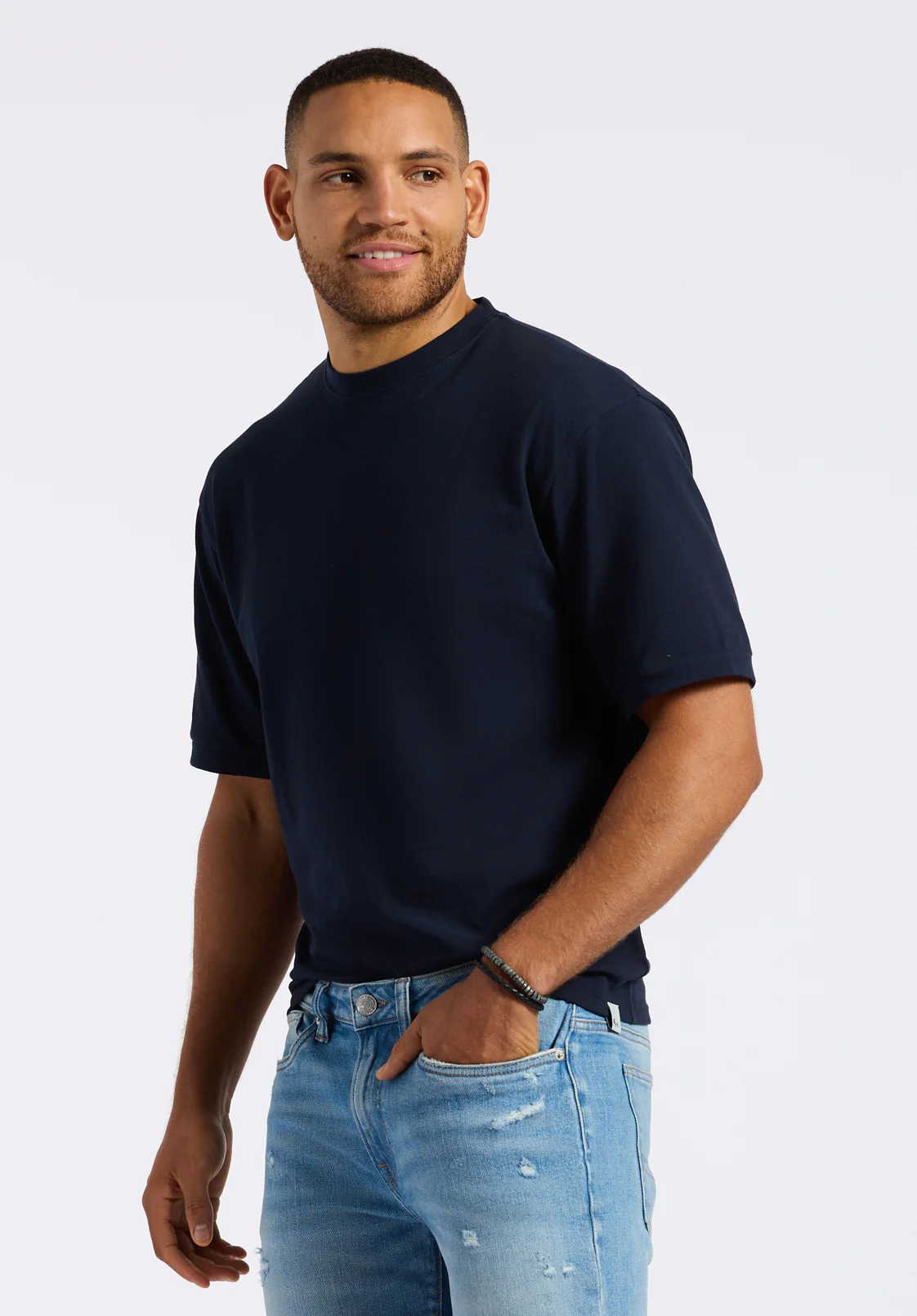 Kinsley Men's Piqué Crew Neck Relaxed T-Shirt, Midnight Blue - BM24609 - Image 3