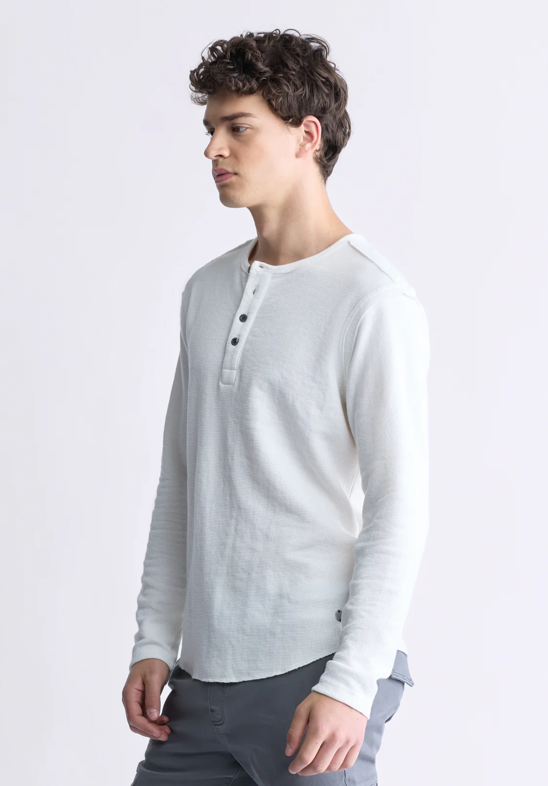 Kipato Men's Long-Sleeve Henley Top, White - BM24434 - Image 3