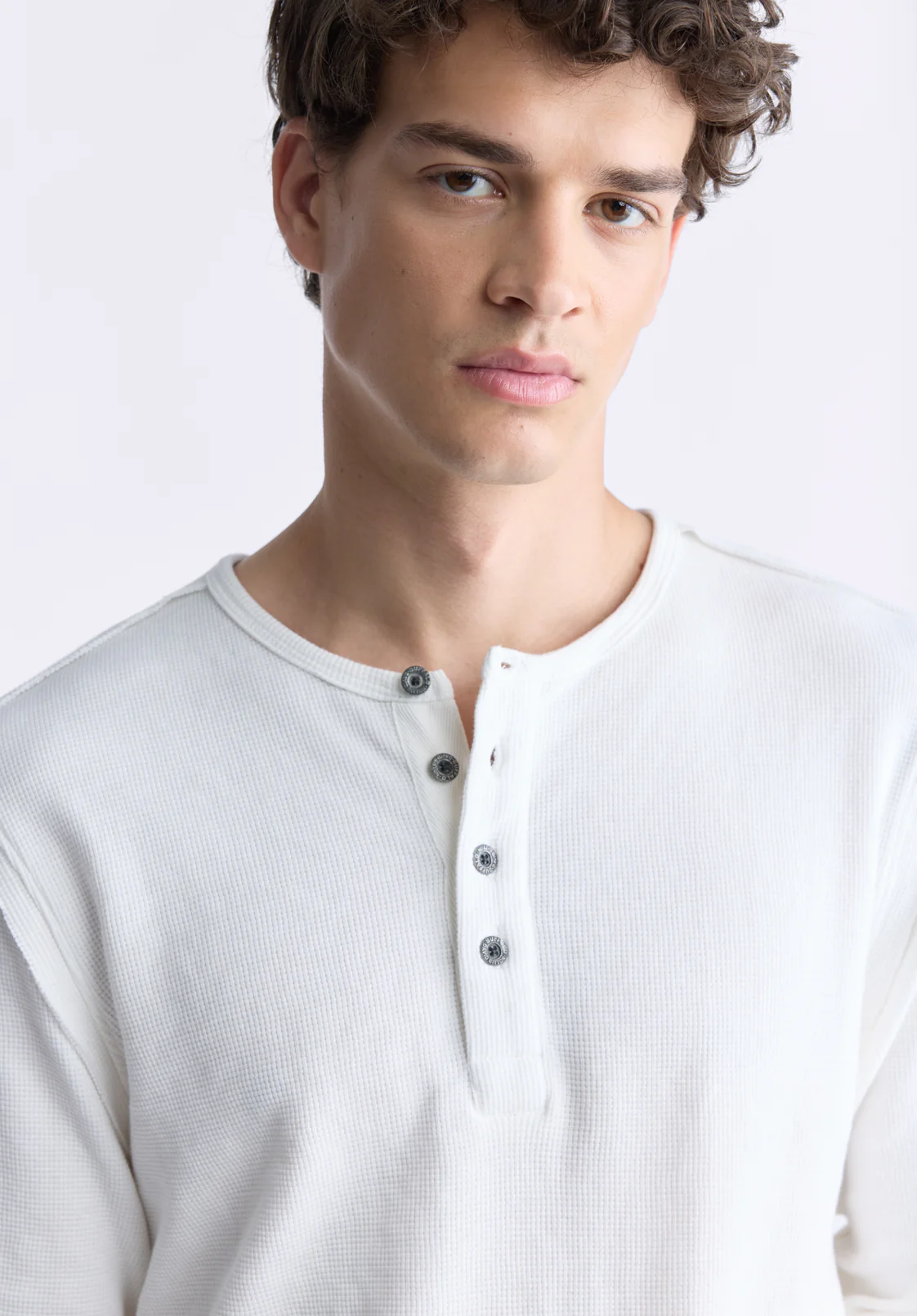 Kipato Men's Long-Sleeve Henley Top, White - BM24434 - Image 5