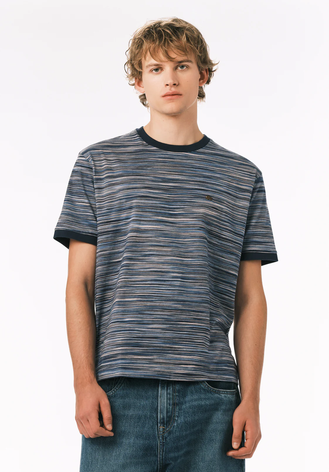 Kirion Men’s Striped T-Shirt, Faded Denim - BM24783 - Image 2