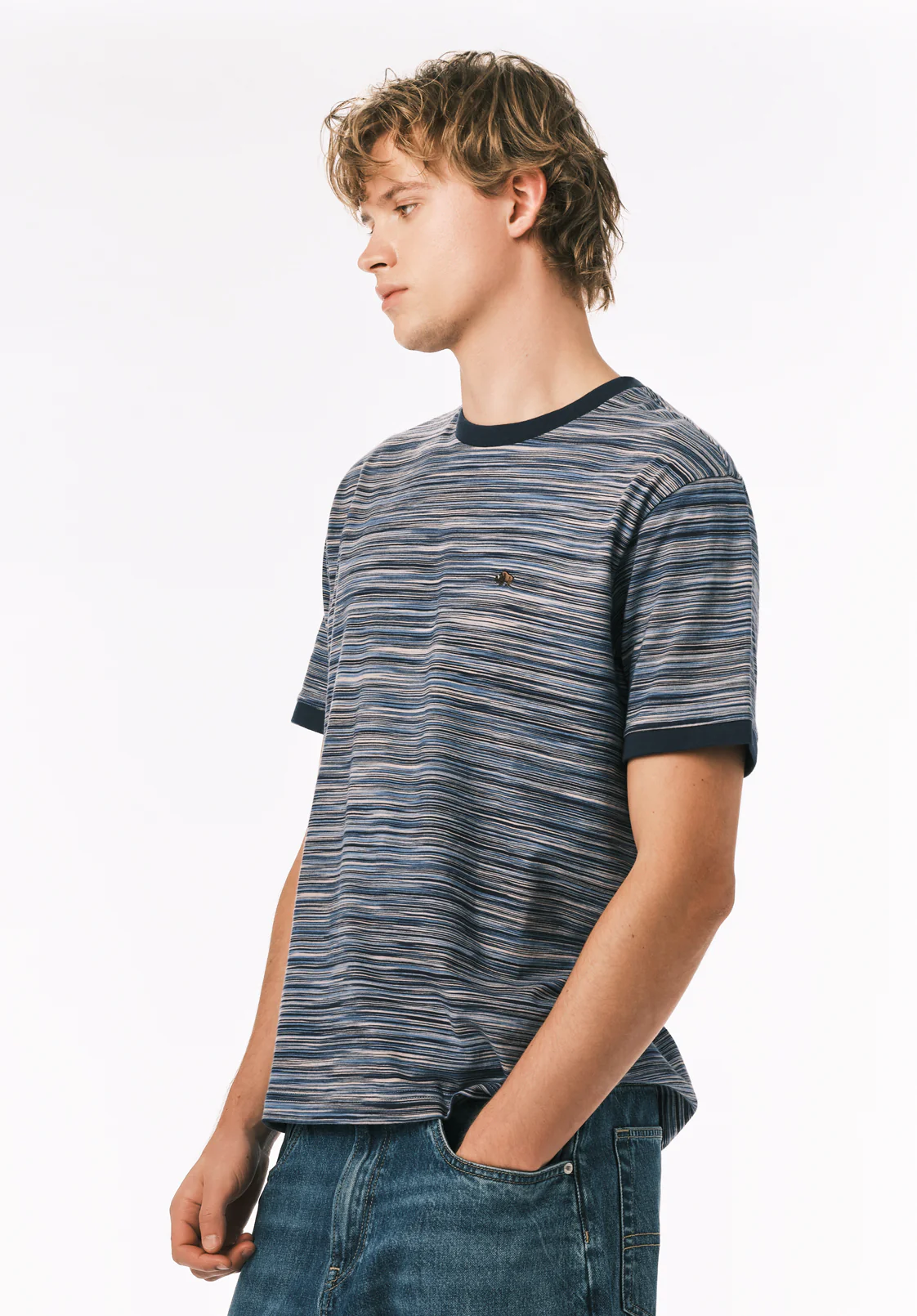 Kirion Men’s Striped T-Shirt, Faded Denim - BM24783 - Image 3