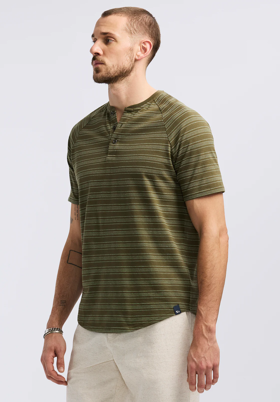 Klaus Men's Short-Sleeve Striped Henley Top, Fern - BM24630 - Image 3