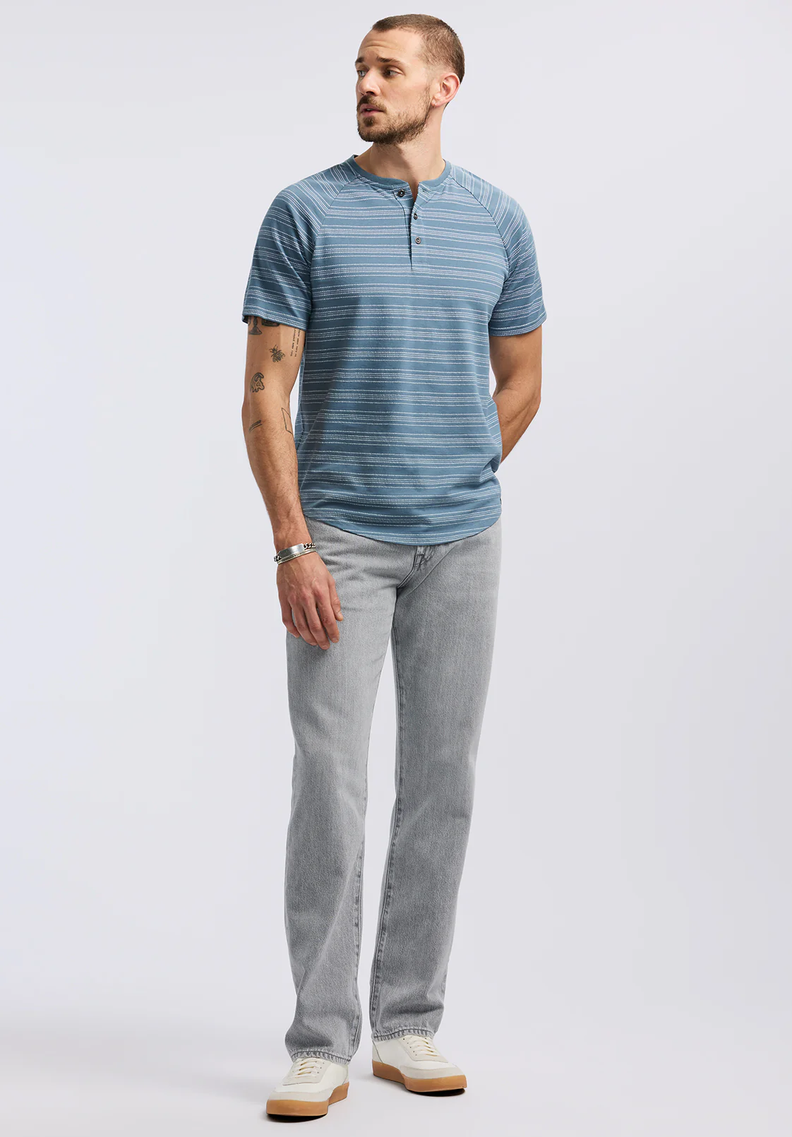 Klaus Men's Short-Sleeve Striped Henley Top, Mirage - BM24630