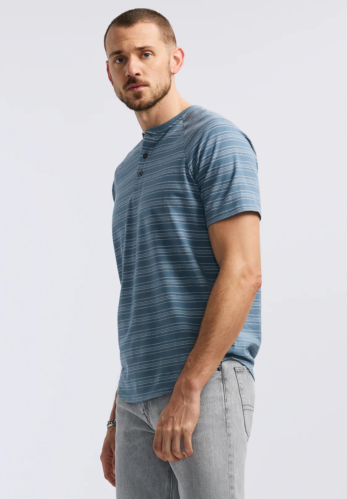 Klaus Men's Short-Sleeve Striped Henley Top, Mirage - BM24630 - Image 2