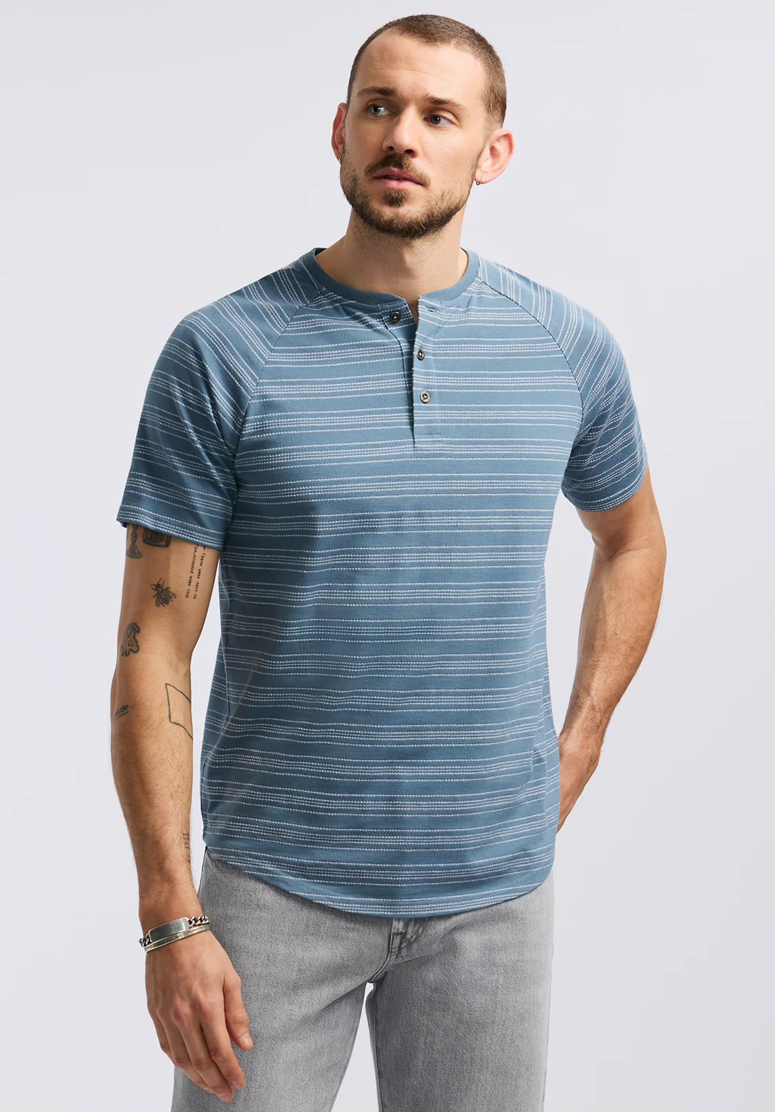 Klaus Men's Short-Sleeve Striped Henley Top, Mirage - BM24630 - Image 3