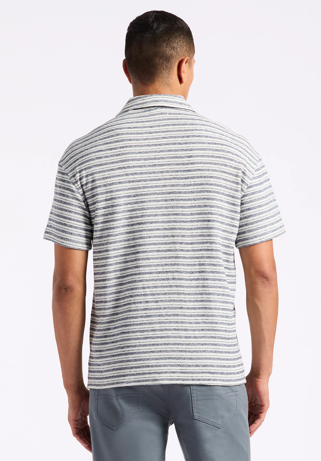 Koddy Men's Short-Sleeve Striped Jersey Button-Up Relaxed Fit Shirt, Midnight Blue - BM24599 - Image 3