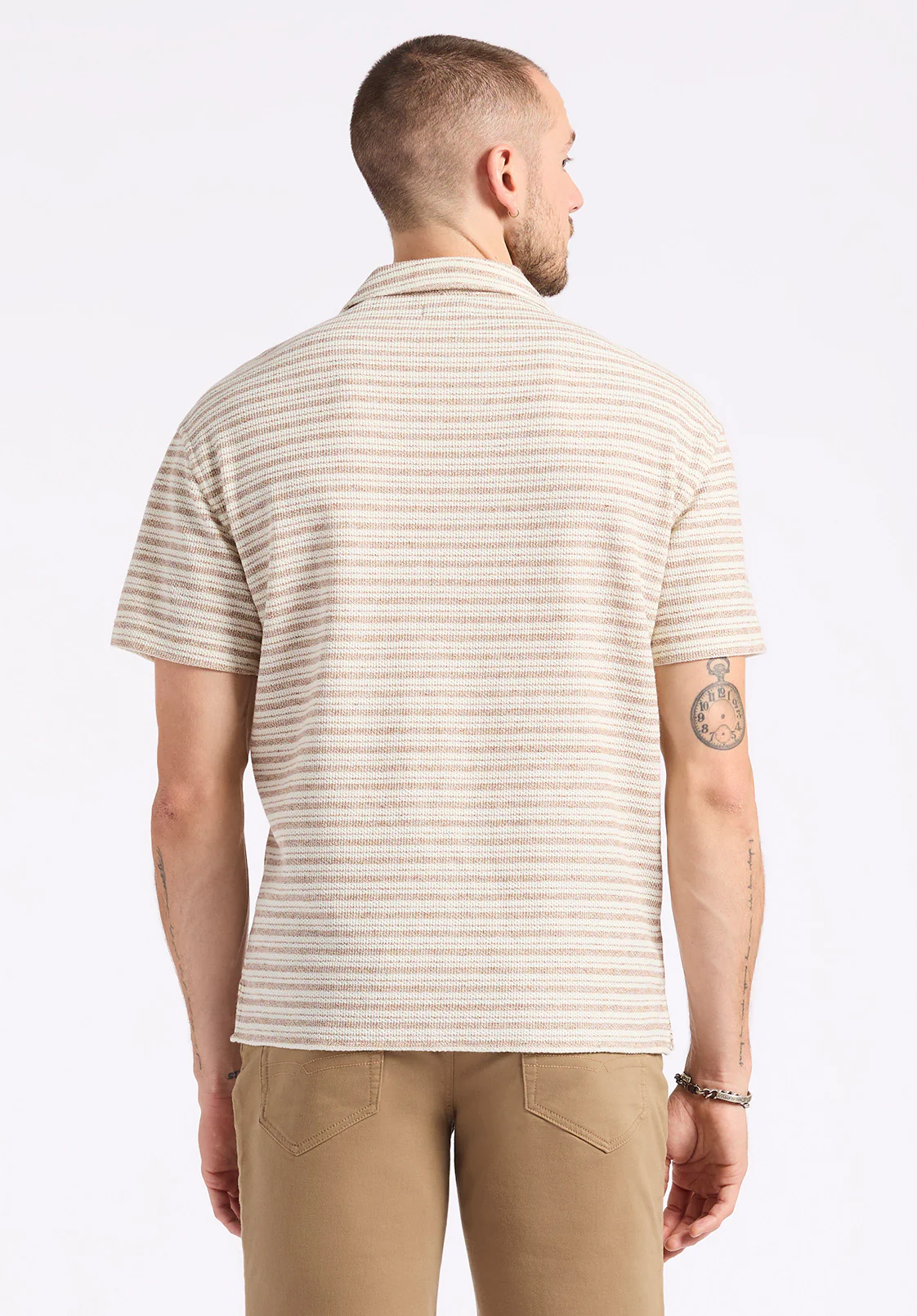 Koddy Men's Short-Sleeve Striped Jersey Button-Up Relaxed Fit Shirt, Woodsmoke - BM24599 - Image 3