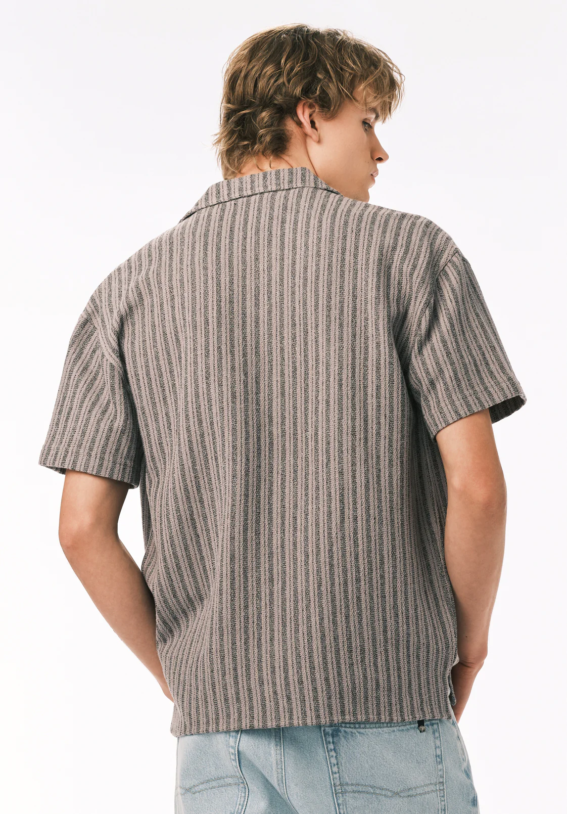 Koddy Men’s Textured Striped Short Sleeve Boxy Knit Shirt, Meteorite - BM24869 - Image 4