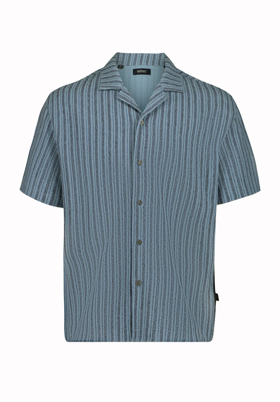 Koddy Men’s Textured Striped Short Sleeve Boxy Knit Shirt, Faded Denim - BM24869 - Image 5