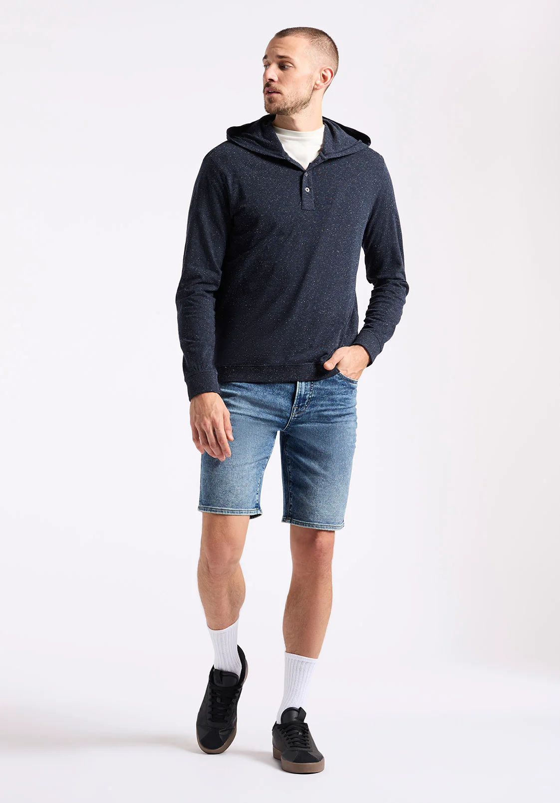 Kolder Men's Relaxed Fit Hooded Henley Top, Whale - BM24544