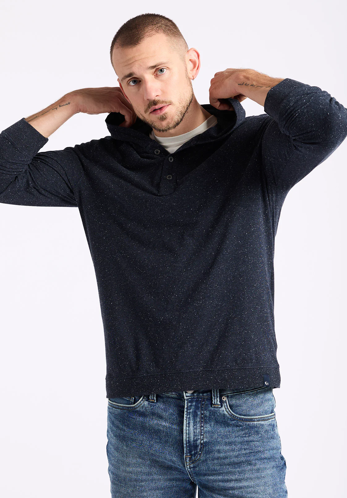 Kolder Men's Relaxed Fit Hooded Henley Top, Whale - BM24544 - Image 2