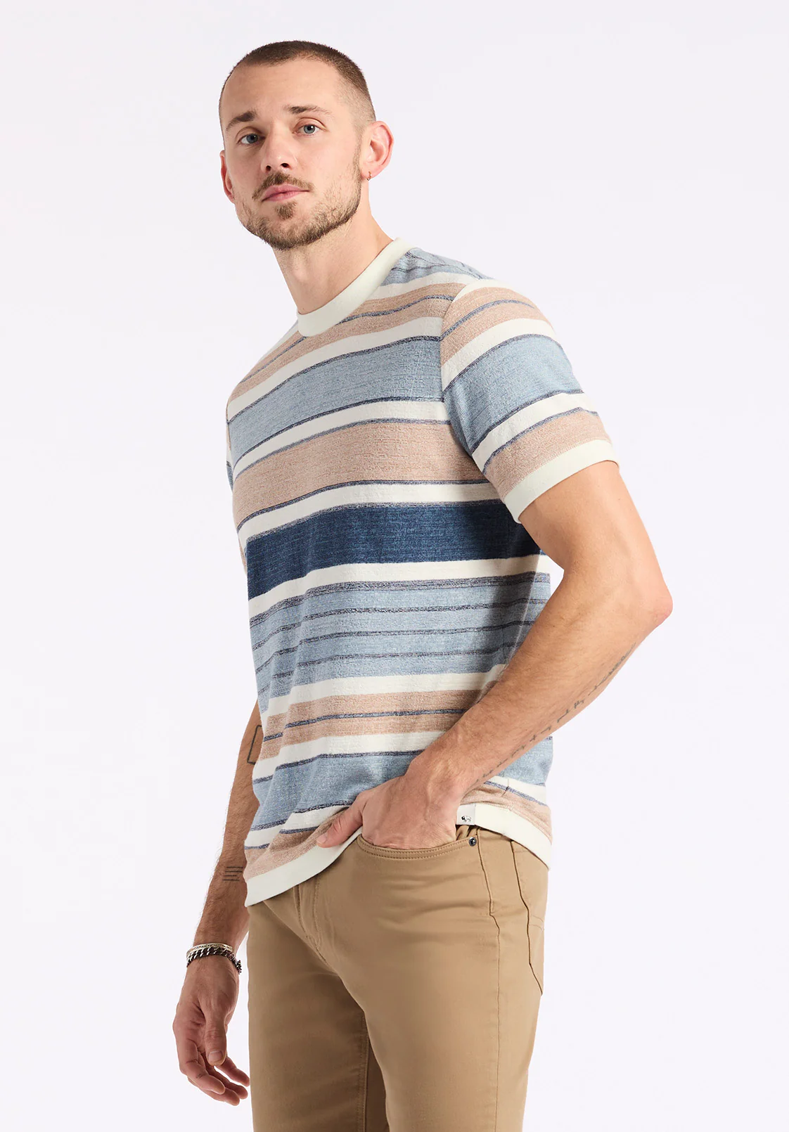Konnair Men's Short-Sleeve Texture Jersey Striped T-Shirt, Blue - BM24545 - Image 3