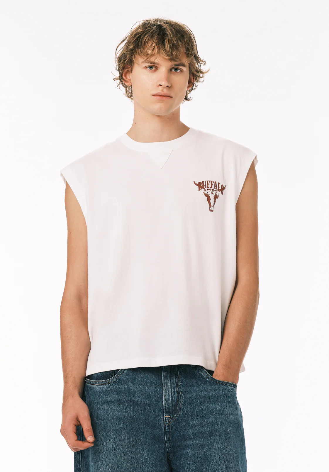 Kurt Men’s Cropped Graphic Tank, White - BM24854 - Image 3