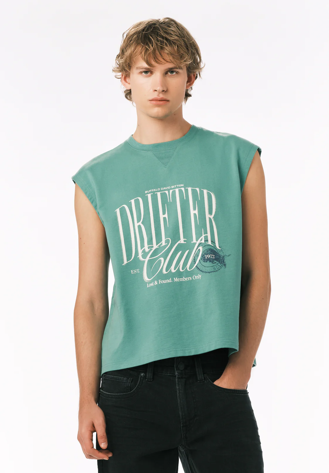 Kurt Men’s Cropped Graphic Tank, Gossamer Green - BM24860 - Image 3