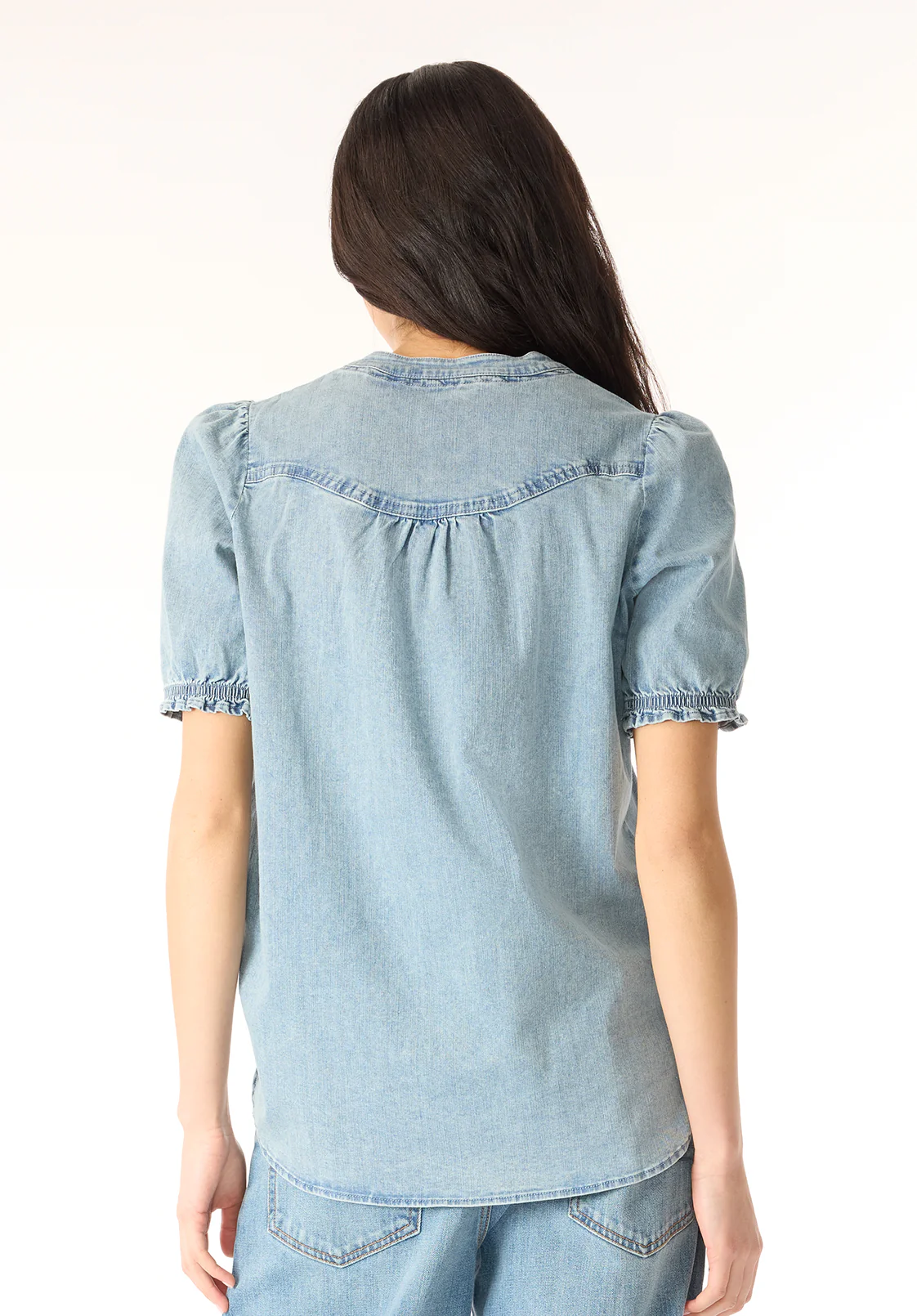 Lenore Women’s Puffed Sleeve Blouse, Classic Vintage Blue - WT0191P - Image 4