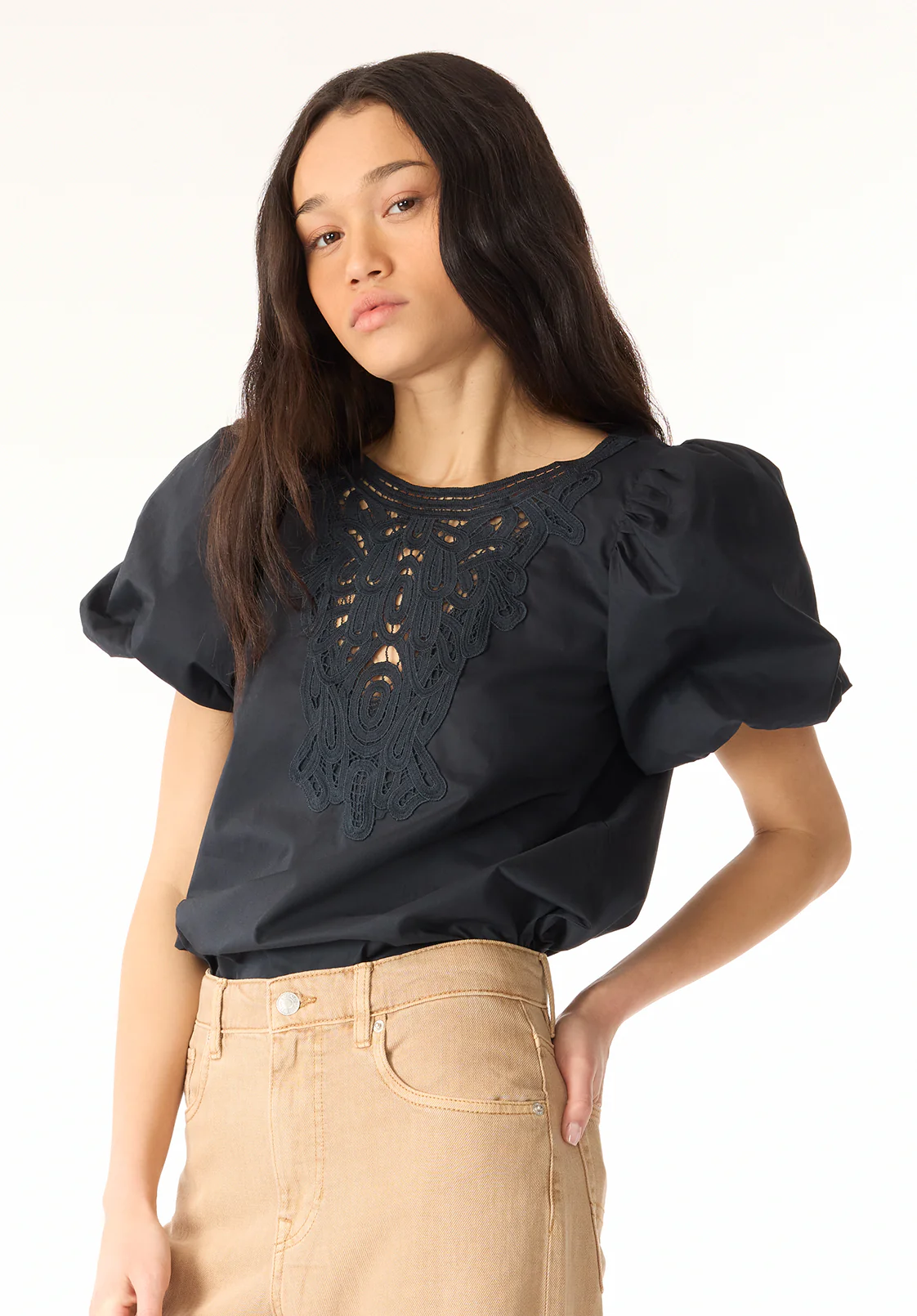 Leonella Women's Puff Sleeve Embroidered Blouse, Black - WT0204P - Image 3