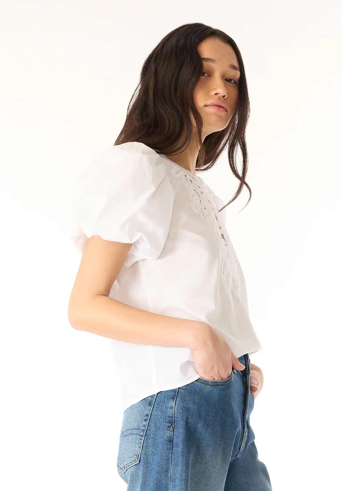 Leonella Women's Puff Sleeve Embroidered Blouse, White - WT0204P - Image 3