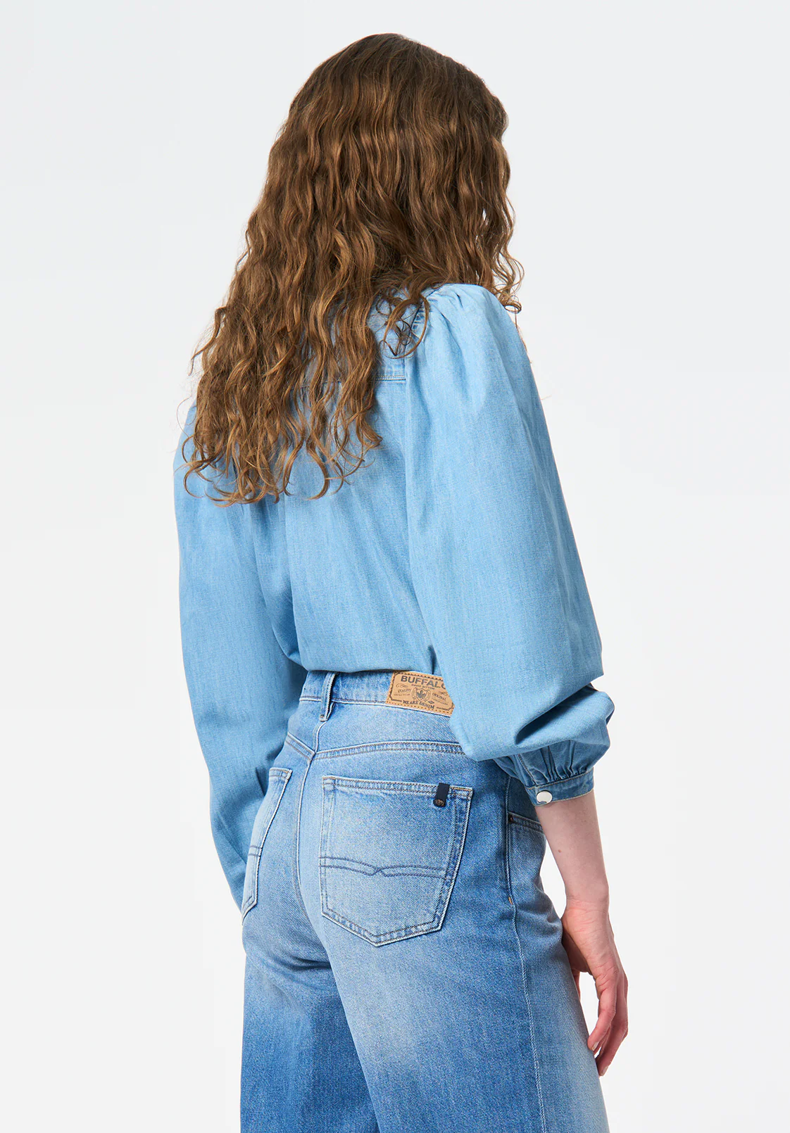 Lowen Women's Ruffled Tie-Neck Denim Blouse, True Blue - WT0212 - Image 3