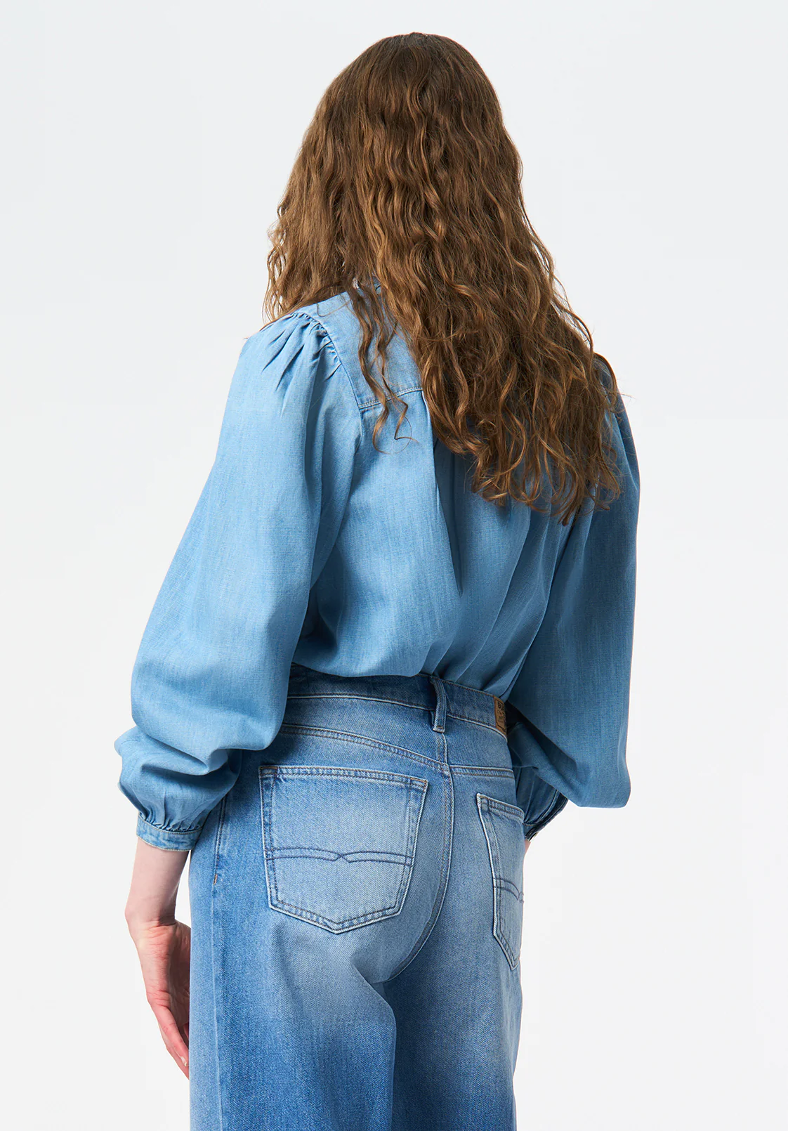 Lowen Women's Ruffled Tie-Neck Denim Blouse, True Blue - WT0212 - Image 4