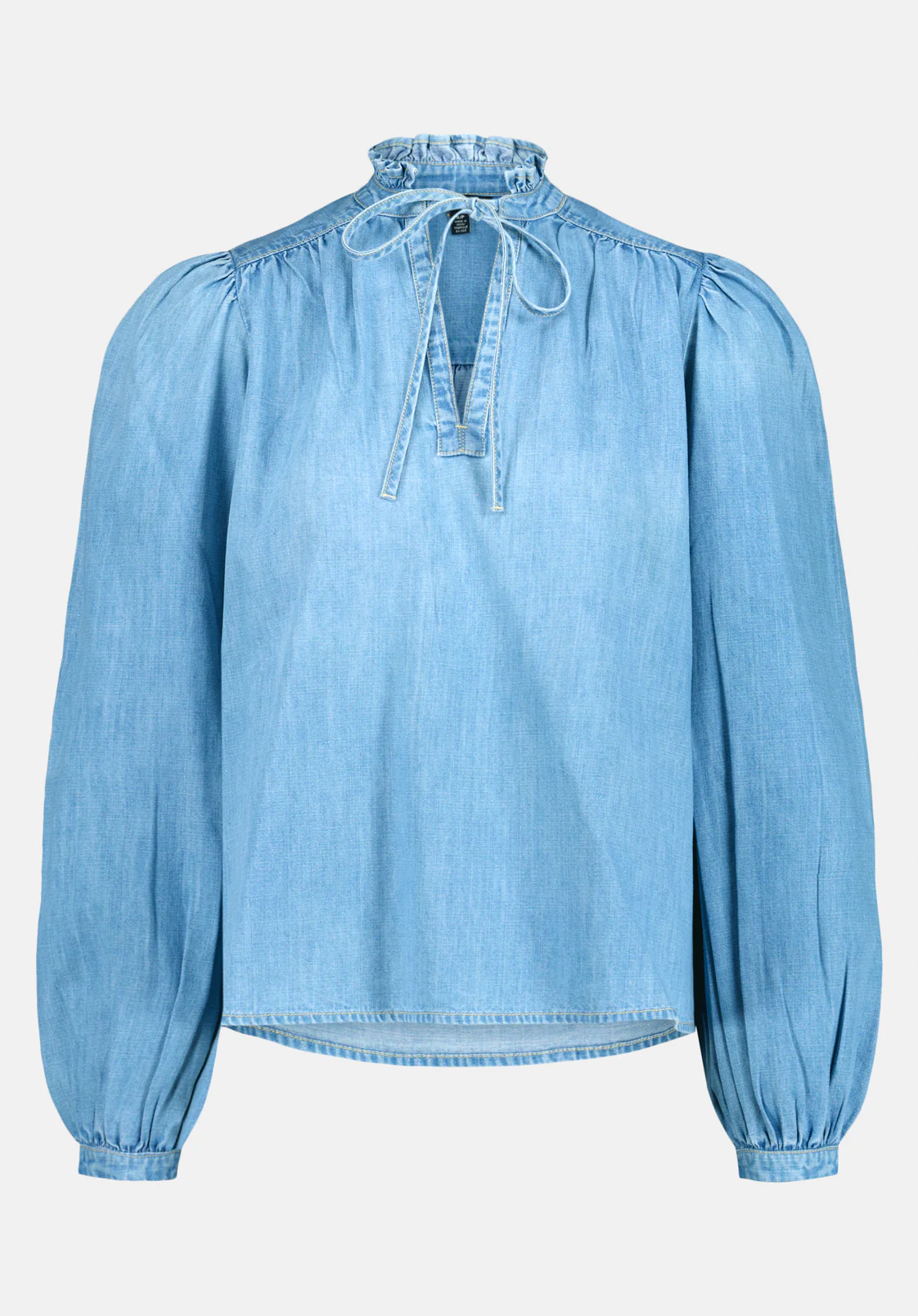 Lowen Women's Ruffled Tie-Neck Denim Blouse, True Blue - WT0212 - Image 5