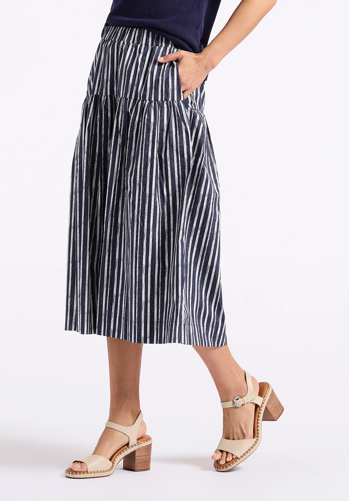 Lupita Women's Striped Tiered Midi Skirt, Mood Indigo - WS0014P - Image 2
