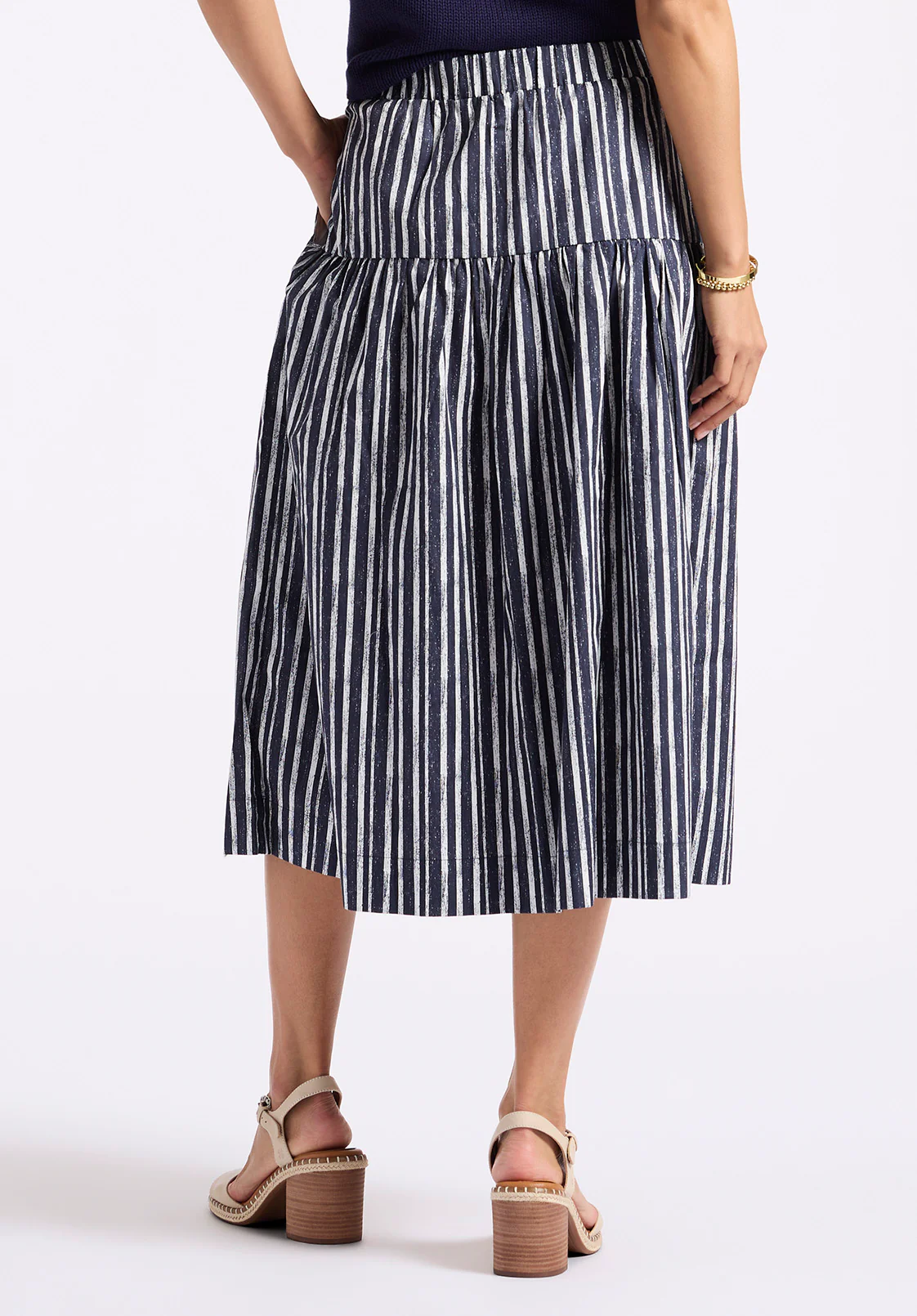 Lupita Women's Striped Tiered Midi Skirt, Mood Indigo - WS0014P - Image 3