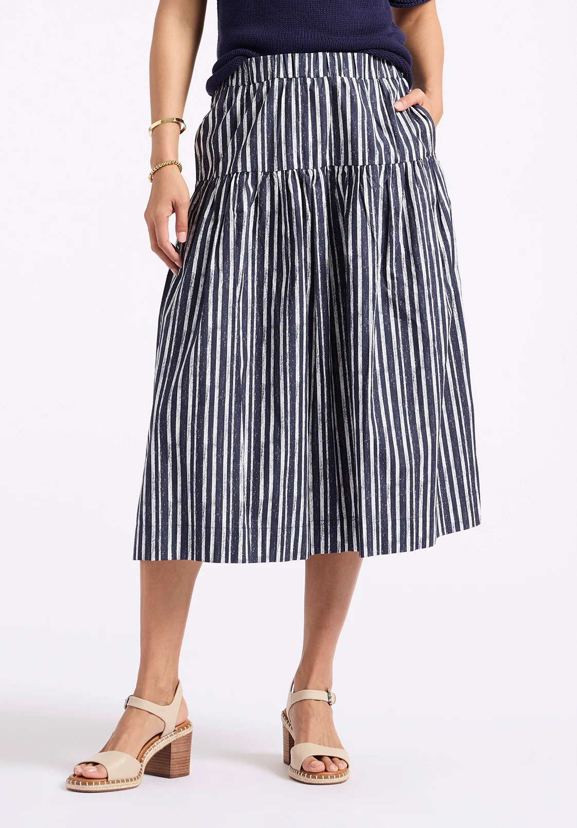 Lupita Women's Striped Tiered Midi Skirt, Mood Indigo - WS0014P - Image 4