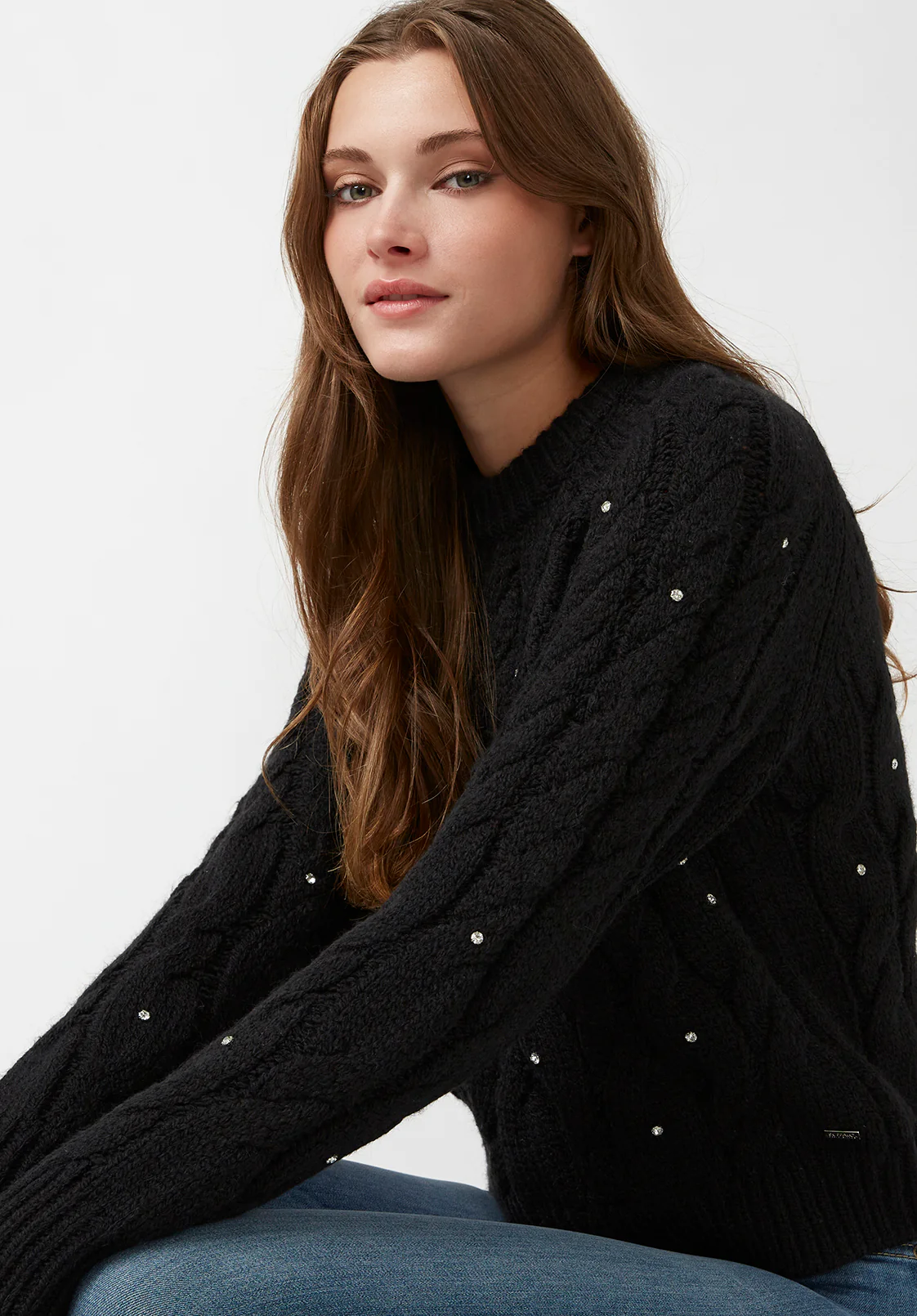 Magari Women's Long Sleeve Crewneck Cable Sweater in Black - SW0030H - Image 5