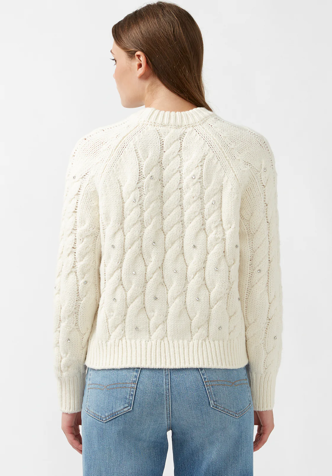 Magari Women's Long Sleeve Crewneck Cable Sweater in Ivory - SW0030H - Image 3