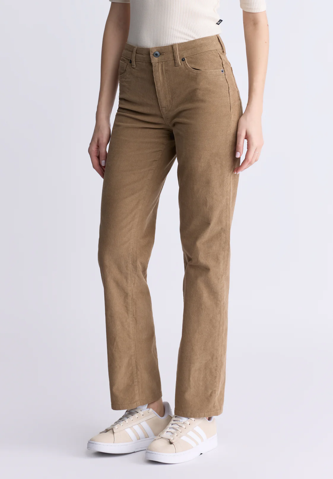 Mid Rise Straight Mary Women's Pants, Rinse Washed Beige - BL16007 - Image 4