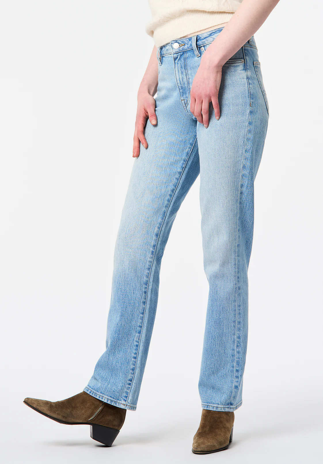 Mid Rise Straight Mary Women's Jeans, Light Blue Sanded - BL16092 - Image 3